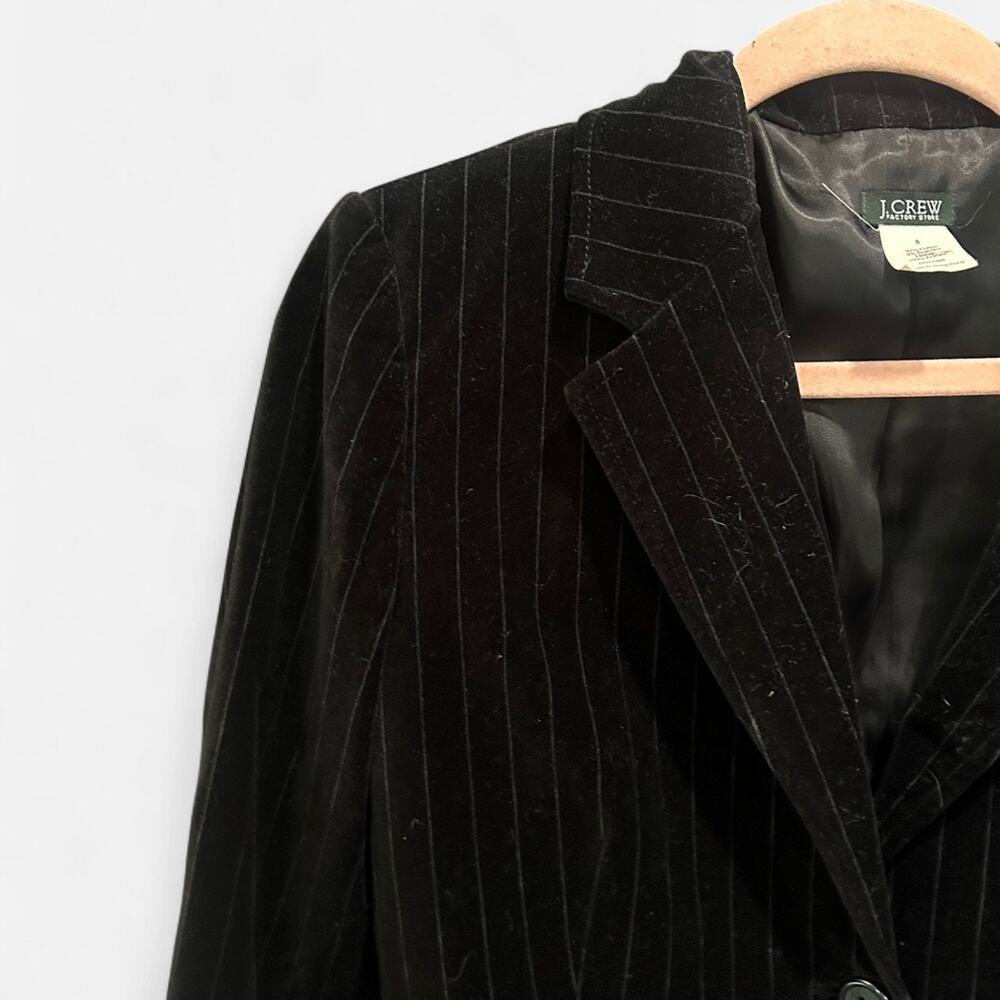 Y2K J.Crew Black Pinstripe Velvet Blazer Dark Academia Office Siren Size 8 - Picture 8 of 11
